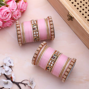 Bridal Chura with Pastel Colours and Kundan Elephant Kada