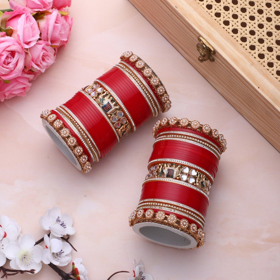 Bridal Chura with Pastel Colours and Kundan Elephant Kada