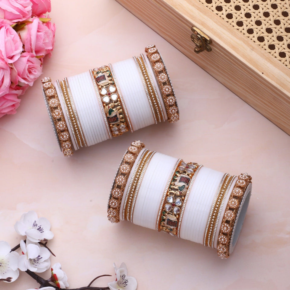 Bridal Chura with Pastel Colours and Kundan Elephant Kada