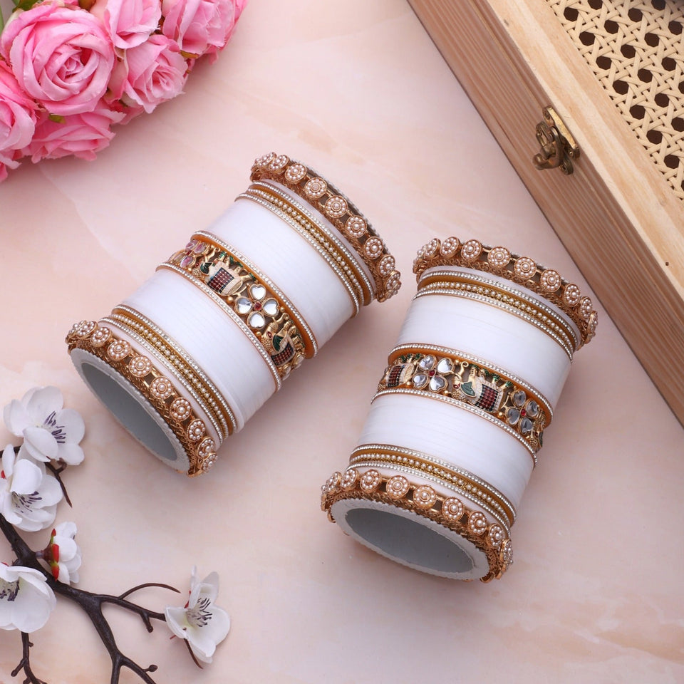 Bridal Chura with Pastel Colours and Kundan Elephant Kada