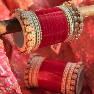 Bridal Chura with Pastel Colours and Pacheli Rajwada Kada