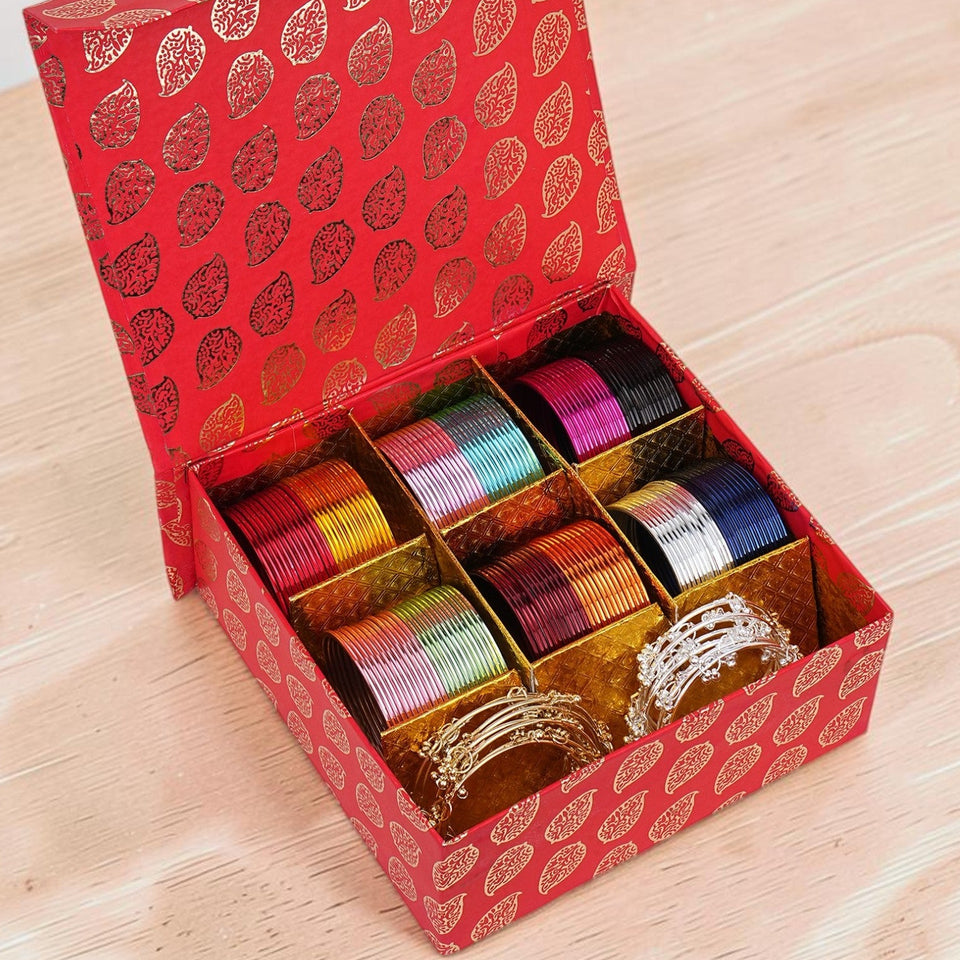 Gifting Box Set of 12 Shining Metal Bangles with kashmiri ghungroo by Leshya