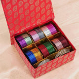 Gifting Box Set of 12 Shining Metal Bangles with kashmiri ghungroo by Leshya (Plus Size)