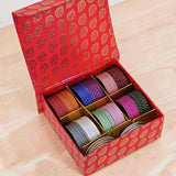Gifting Box Set of 12 Dotted Metal Bangles with Golden silver Kada by Leshya