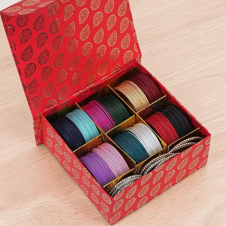 Gifting Box Set of 12 metallic colours with Stone bangles by Leshya (Plus Size)