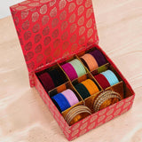 Gifting Box Set of 12 Velvet Bangles with Golden silver Kada by Leshya