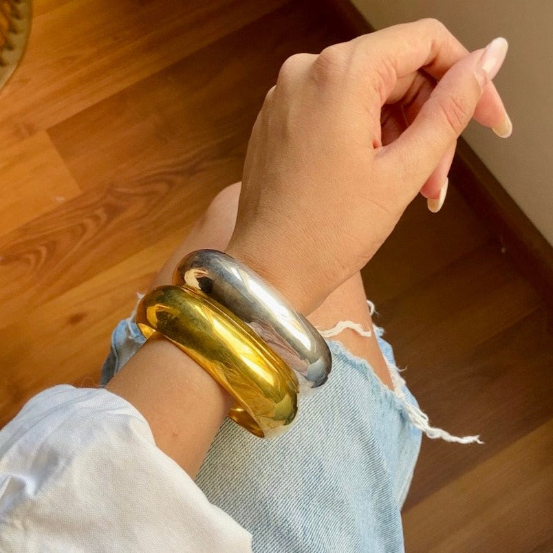 Golden & Silver Matte Gold finish Bracelet Pair