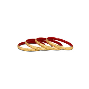 Guarantee Golden Dyed Bangles With Intricate Design And Enamel Undercoating