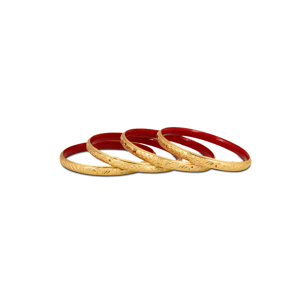 Guarantee Golden Dyed Bangles With Intricate Design And Enamel Undercoating (Plus Size)