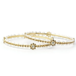 Set of 2 Pearl Bracelets with golden flower for Everyday Wear