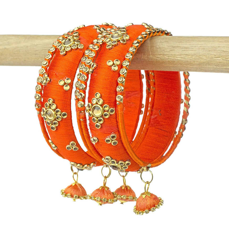Traditional Thread Bracelet Set With Stones And Jhumki