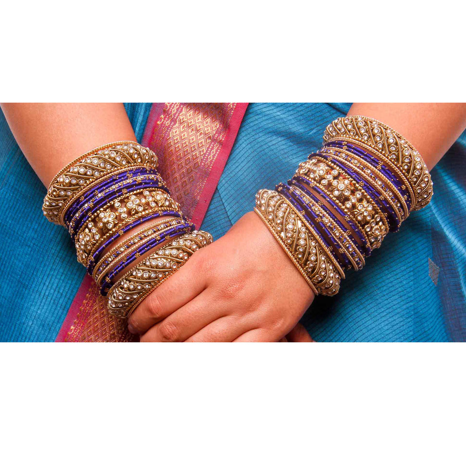 Set of 2 Traditional Colored Silk Thread Bangle Set