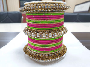 Traditional Multi-Colored Pearl Chakri Bangle Set