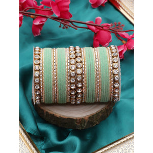 Traditional Velvet Bangle Set by Leshya with Stone Kadas for Women