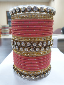 Traditional Velvet Bangle Set by Leshya with Stone Kadas for Women