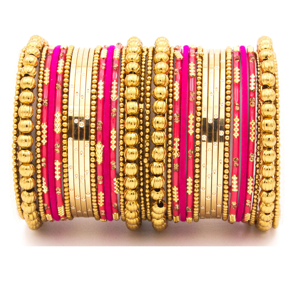 Traditional bangle set for two hands with velvet and meenakari bangles by Leshya