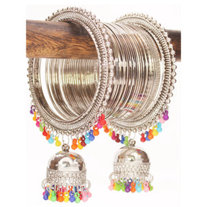 Traditional Shining Silver Jhumki Set