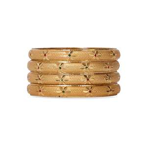 Beautiful Set Of 4 Gold Dyed Bracelets With Flower Design And Meenakari Work