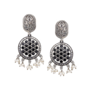 Beautiful Oxidized Silver Earring with Black Stones