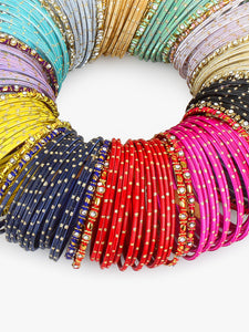 Colourful Bangle Bunch with Thread and Matte Bangles (12 Colours)
