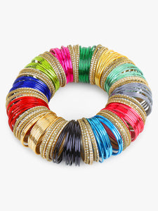 Colourful Bangle Bunch with Shining and Kundan Bangles (12 Colours)