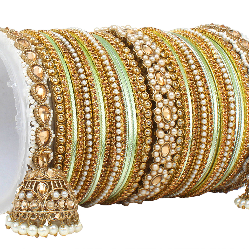 Set of 2 Rich Texture bangle set with Jhumki Borders by Leshya
