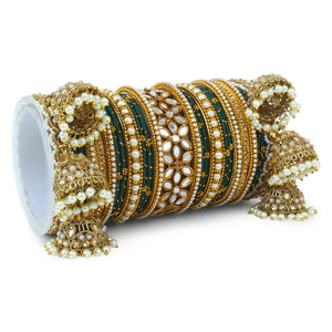 Traditional Jhumki Bangle Set with Thread Bangles and Mirror Kada