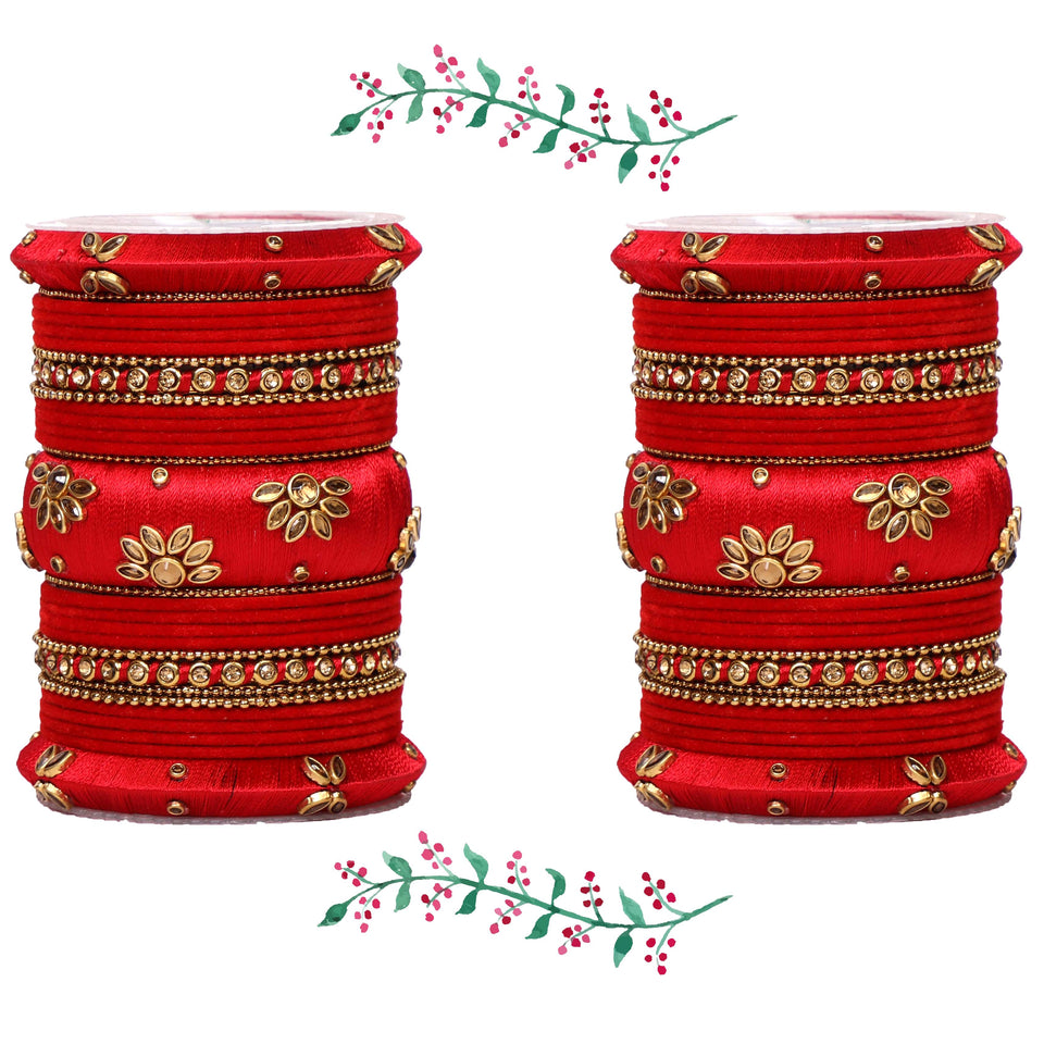 Traditional Velvet Bangle set with Thread Kada for Two Hands