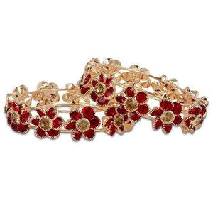 Gold Plated Bracelet With Red Flower Stone