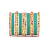 Golden Kada With Multi-Colored Stones And Matte Finish Bangle Set For Women