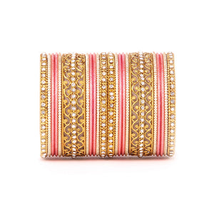 Intricate Bracelet With Running Stone Work And Shinning Bangle Set