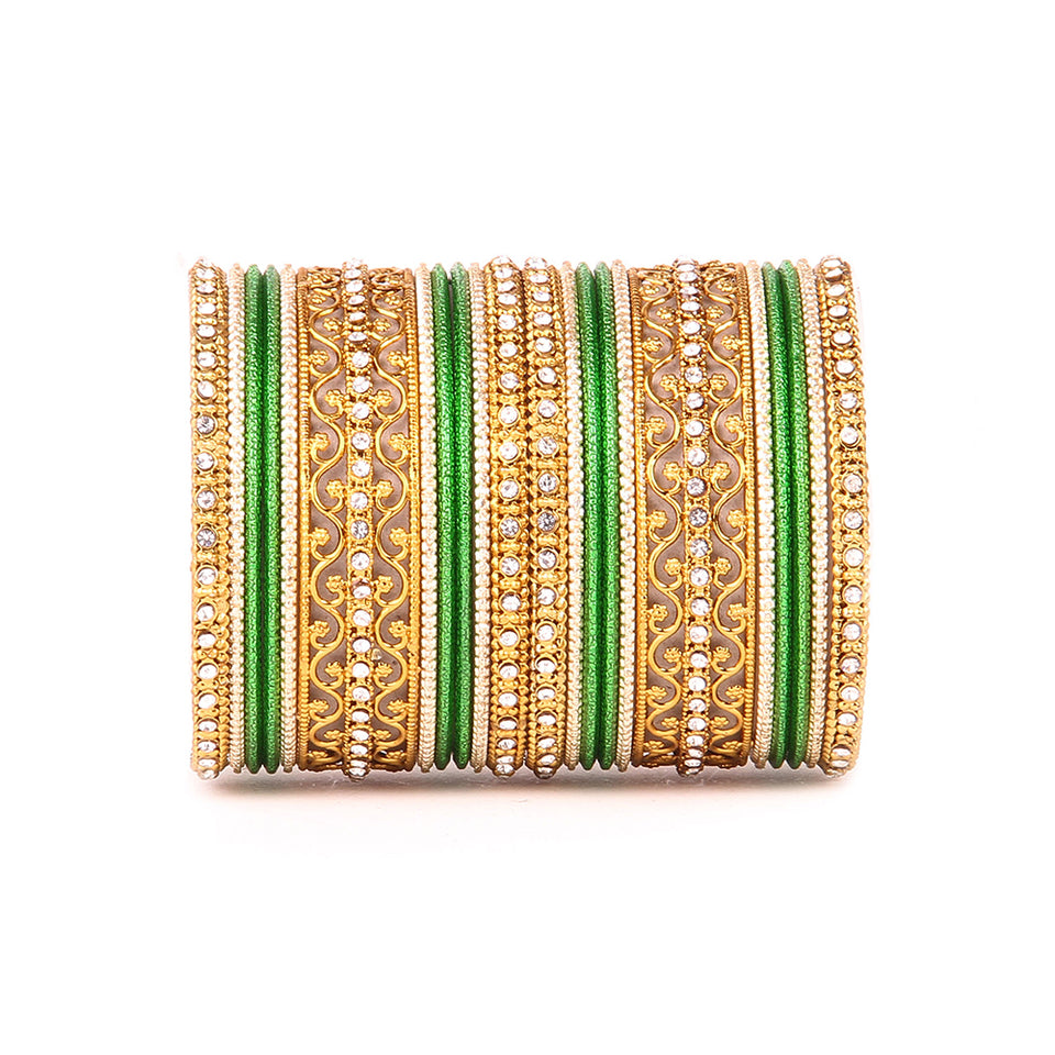 Intricate Bracelet With Running Stone Work And Shinning Bangle Set