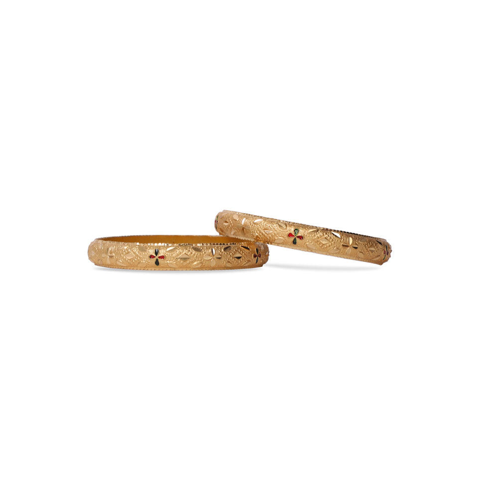 Set Of 2 Gold Dyed Bracelets With Etching Design