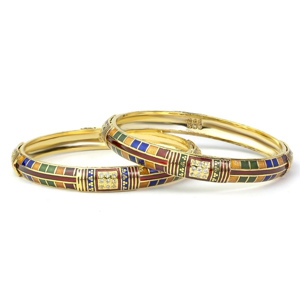 Set of 2 Daily Use Meenakari Bracelet with Intricate Stone and Gold Work by Leshya
