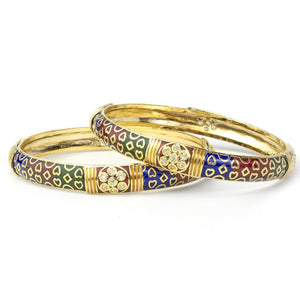 Set of 2 Daily Use Hand-Painted Meenakari Bracelet with Heart Shape Design in Golden
