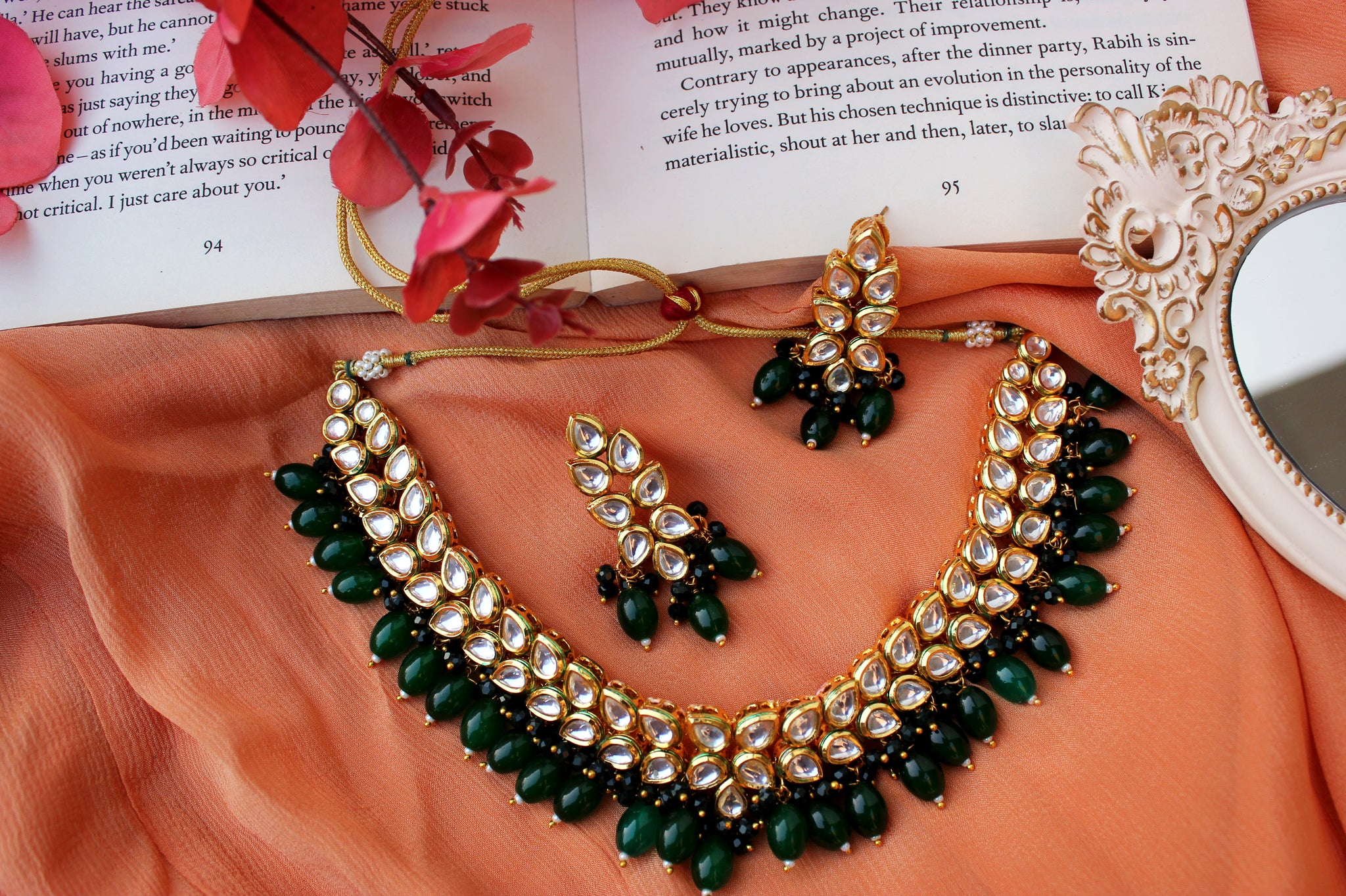 Bridal Green Kundan Necklace Set – BANGLES BY LESHYA
