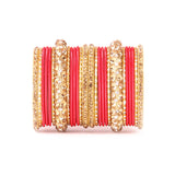 Traditional Shining Bangle Set For Women With Lac And Golden Stone