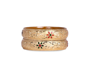 Broad Look-Like Gold Dyed Bracelet Pair With Meenakari Work (Plus Size)