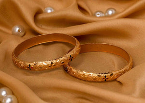 Set Of 2 Gold Dyed Bracelets With Etching Design (Plus Size)