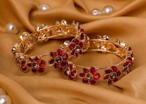 Gold Plated Bracelet With Red Flower Stone