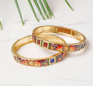 Set of 2 Traditional Hand-painted Meenakari Bracelets for Daily Use by Leshya