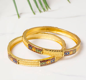 Set of 2 Gold Plated Bracelets with hand-painted enamel-work for Daily use