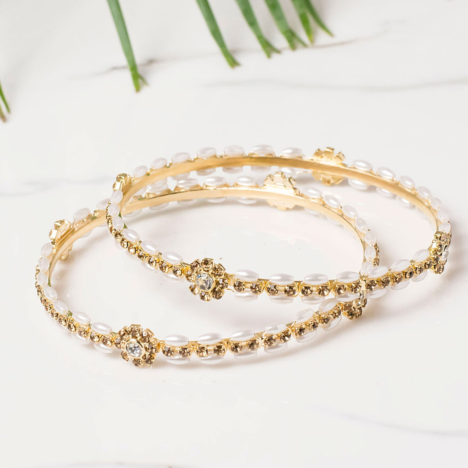 Gold Designer Bracelet with Pearls from Manubhai  South India Jewels
