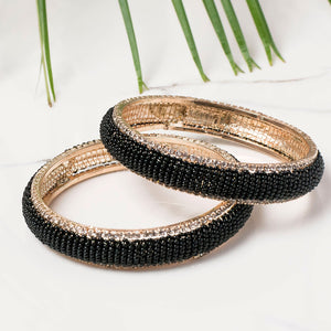 Set of 2 Fancy Beaded Bracelets with Border Stonework