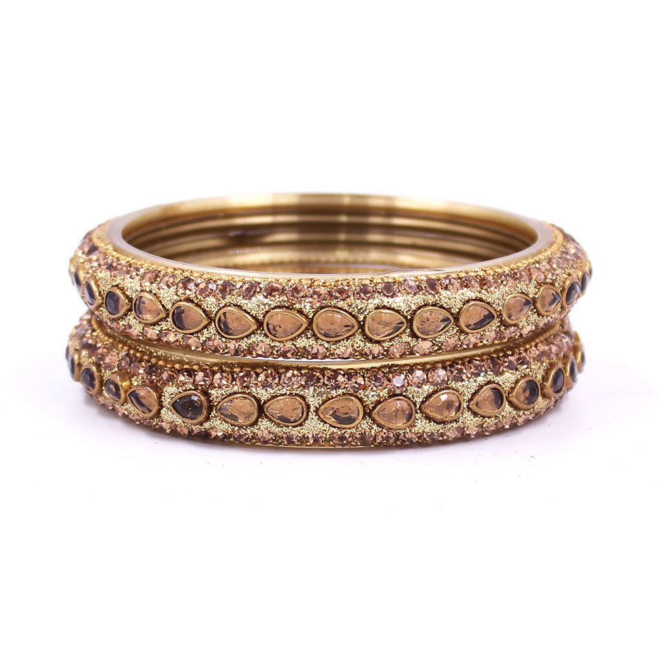 Pair of Golden Running Kundan Glass Bangles by Leshya