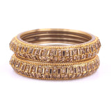 Pair of Golden Glass Bracelets with Rectangular Kundan by Leshya