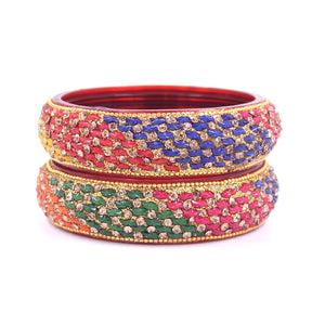 Pair of Glass Bangles with Running Stone Pattern by Leshya