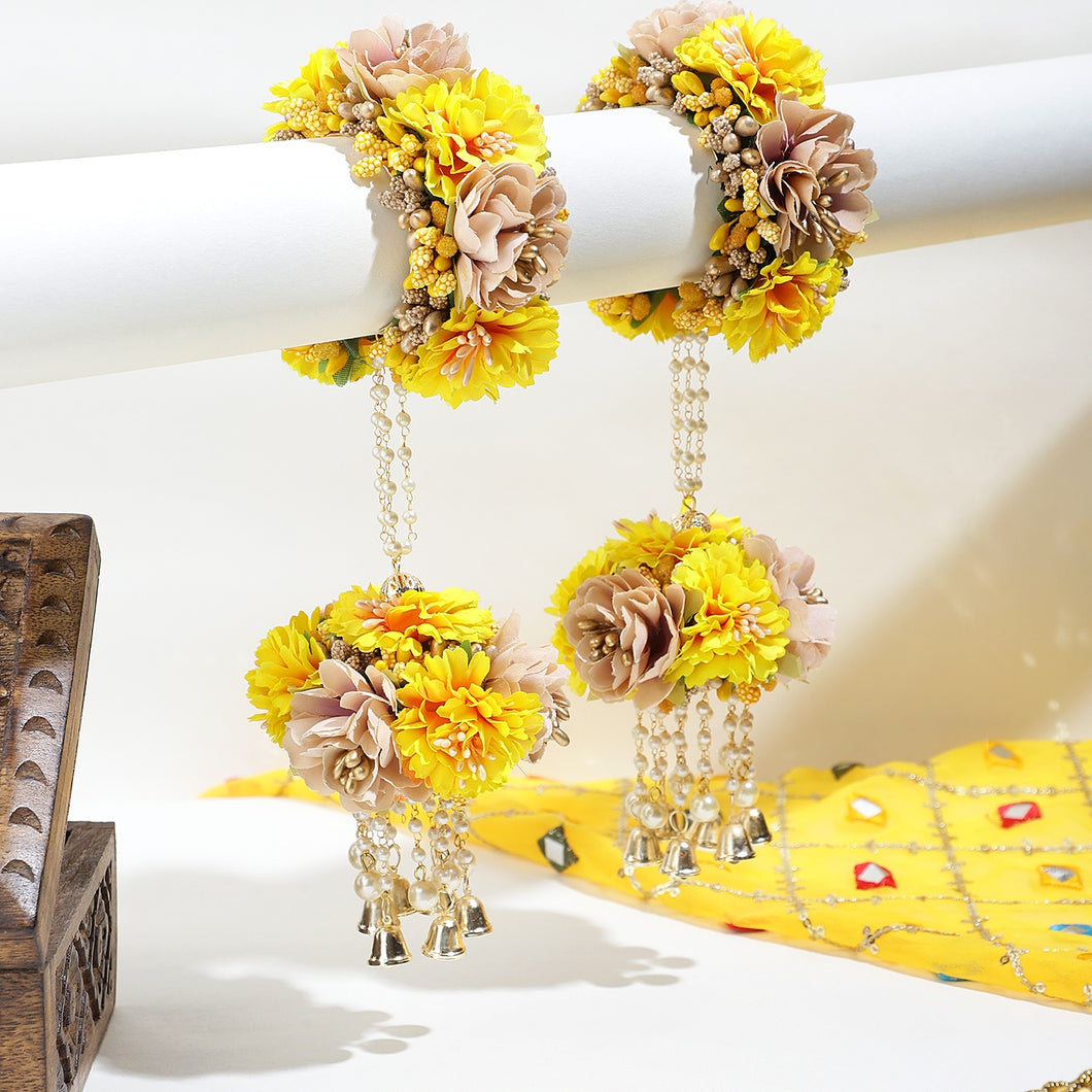 Traditional Yellow Hand Kaleera with Floral Latkans by Leshya
