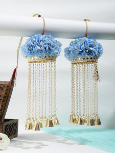 Floral Blue Hand Kaleera with Long Beaded Hanging and Mirrorwork by Leshya