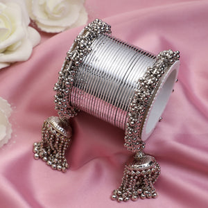 Traditional Silver Ghungroo with Shining Silver Bangles by Leshya